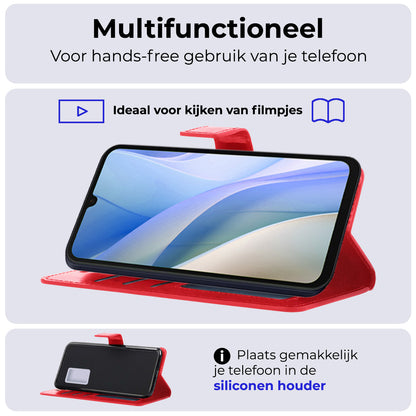 Samsung A15 Hoesje Bookcase Cover met Kaarthouder - Rood