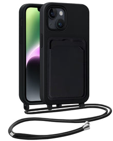 iPhone 13 Hoesje Met Telefoonkoord en Pasjeshouder Siliconen - Zwart