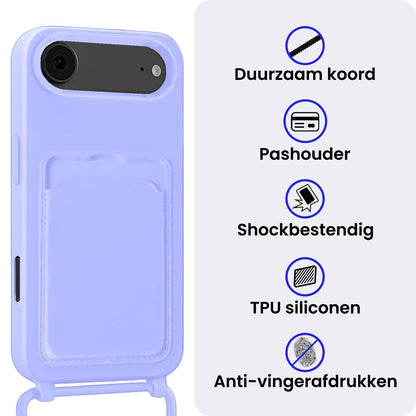 iPhone Air Hoesje Met Telefoonkoord en Pasjeshouder Siliconen - Lila