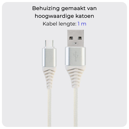 USB-C Kabels Oplaadkabel Datakabel USB C Kabel Nylon Gevlochten - USB C naar USB A Kabel - USB C Oplader - 1 meter - Wit