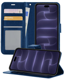 iPhone 18 Pro Max Hoesje Bookcase Cover met Kaarthouder - Donkerblauw