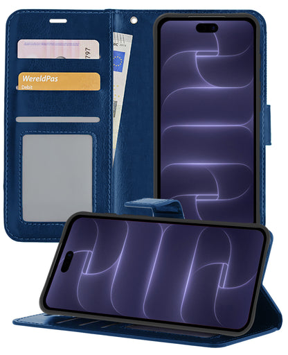 iPhone 18 Pro Max Hoesje Bookcase Cover met Kaarthouder - Donkerblauw