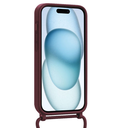 iPhone 14 Pro Max Hoesje Met Telefoonkoord en Pasjeshouder Siliconen - Aubergine