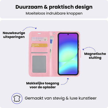 Samsung A56 Hoesje Bookcase Cover met Kaarthouder - Lichtroze