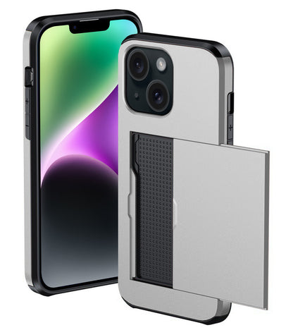 iPhone 14 Hoesje Kaarthouder Hard Case Shockproof - Grijs