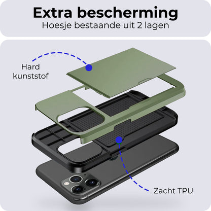 iPhone 11 Pro Max Hoesje Kaarthouder Hard Case Shockproof - Donkergroen
