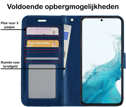 Samsung S22 Plus Hoesje Bookcase Cover met Kaarthouder - Donkerblauw