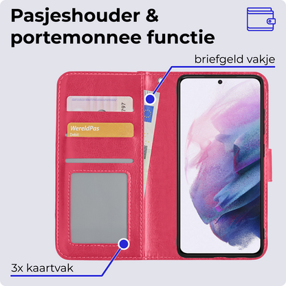 Samsung S21 Ultra Hoesje Bookcase Cover Uitneembaar - Donkerroze