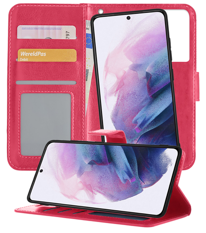 Samsung S21 Ultra Hoesje Bookcase Cover Uitneembaar - Donkerroze