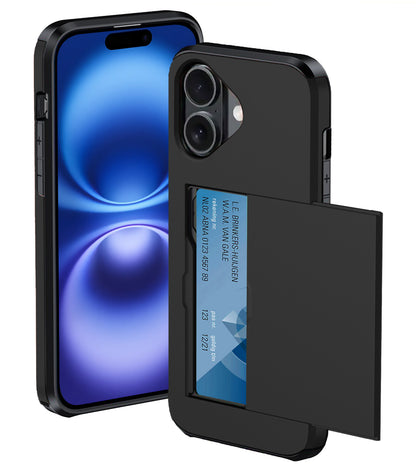 iPhone 16 Hoesje Kaarthouder Hard Case Shockproof - Zwart