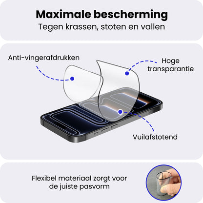 iPhone 17 Pro Screenprotector Flexibel Glas met Installatieframe
