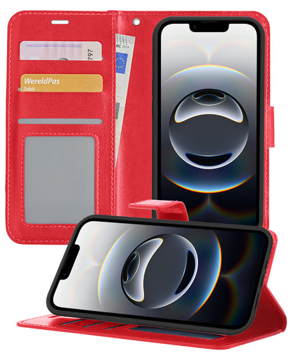 iPhone 16e Hoesje Bookcase Cover met Kaarthouder - Rood
