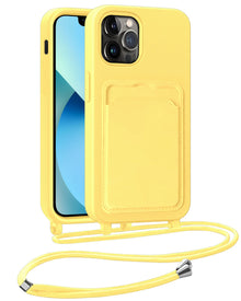 iPhone 13 Pro Hoesje Met Telefoonkoord en Pasjeshouder Siliconen - Geel