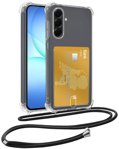 Samsung A17 Hoesje Kaarthouder met Koord Backcover Shockproof - Transparant
