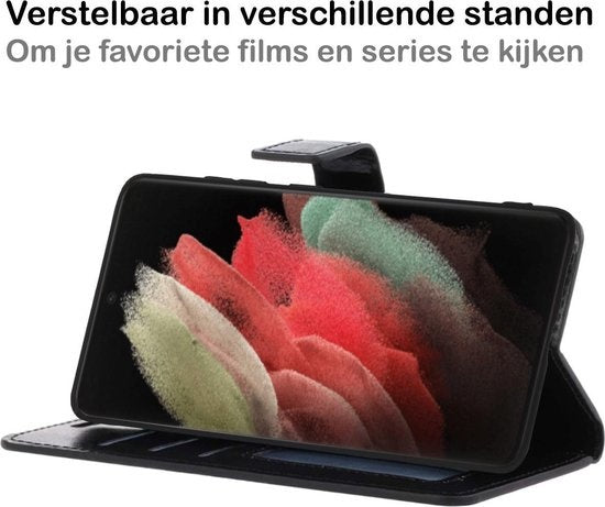 Samsung S21 Ultra Hoesje Book Case Kunstleer - Zwart