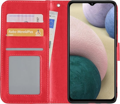 Samsung A12 Hoesje Bookcase Cover met Kaarthouder - Rood
