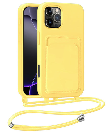 iPhone 16 Pro Hoesje Met Telefoonkoord en Pasjeshouder Siliconen - Geel