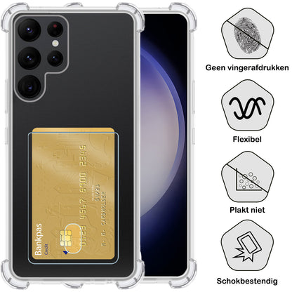 Samsung S23 Ultra Hoesje Kaarthouder Backcover Shockproof - Transparant