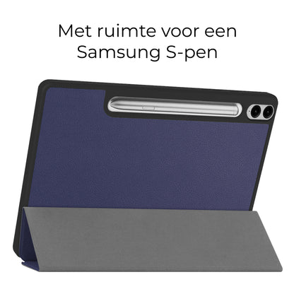 Samsung Galaxy Tab S9 FE Plus Trifold Bookcase Hoes met Penhouder voor S Pen - Donkerblauw