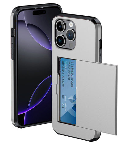 iPhone 16 Pro Max Hoesje Kaarthouder Hard Case Shockproof - Grijs