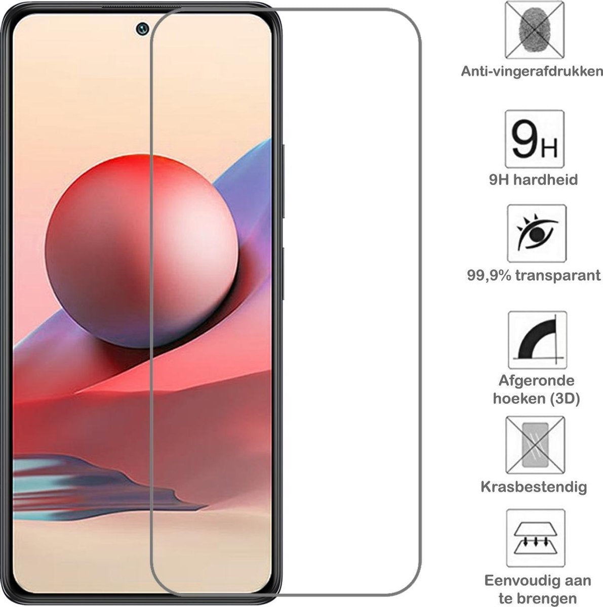 Redmi Note 10S Screenprotector Tempered Glass