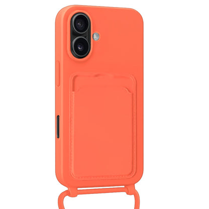 iPhone 16 Plus Hoesje Met Telefoonkoord en Pasjeshouder Siliconen - Papaya