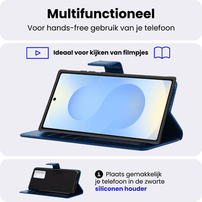 Samsung S25 Ultra Hoesje Bookcase Cover met Kaarthouder - Donkerblauw