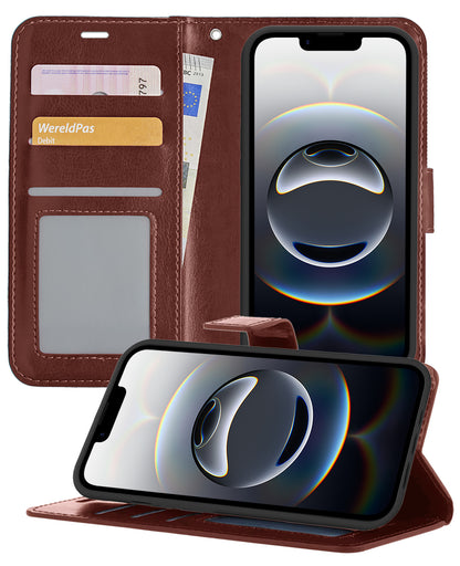 iPhone 16e Hoesje Bookcase Cover met Kaarthouder - Bruin