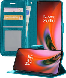OnePlus Nord 2 Hoesje Bookcase Cover met Kaarthouder - Turquoise