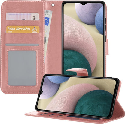 Samsung A12 Hoesje Bookcase Cover met Kaarthouder - Rosé goud