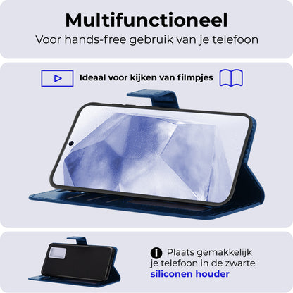 Samsung A55 Hoesje Book Case Kunstleer - Donkerblauw