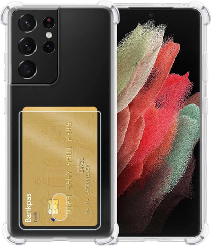Samsung S21 Ultra Hoesje Kaarthouder Backcover Shockproof - Transparant