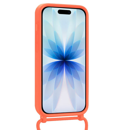 iPhone 17 Hoesje Met Telefoonkoord en Pasjeshouder Siliconen - Papaya