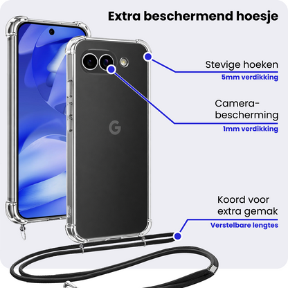 Google Pixel 9a Hoesje met Koord Backcover Shockproof - Transparant