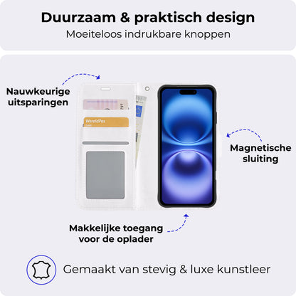 iPhone 16 Plus Hoesje Book Case Kunstleer - Wit