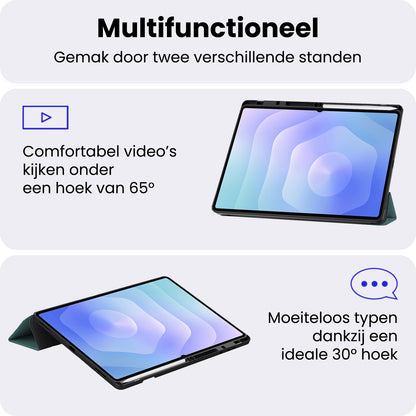 Samsung Galaxy Tab S11 Ultra Trifold Bookcase Hoes met Penhouder voor S Pen - Donkergroen