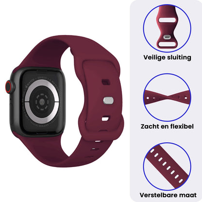 Apple Watch 1, 2, 3, 4, 5, 6, 7, 8, 9, 10, 11, SE - 42/44/45/46 mm Bandje Siliconen met verstelbare polsband - Donkerrood