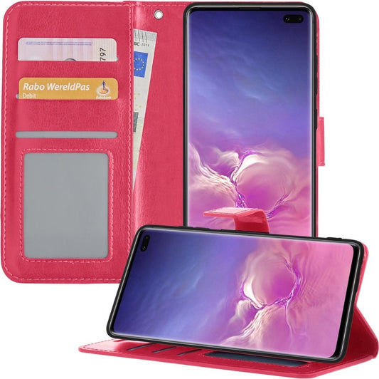 Samsung S10 Hoesje Book Case Kunstleer - Donkerroze