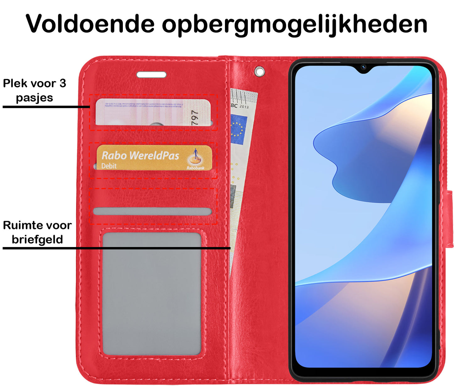 OPPO A16s Hoesje Book Case Kunstleer - Rood