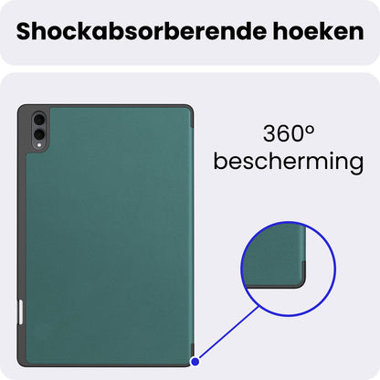 Samsung Galaxy Tab S11 Ultra Trifold Bookcase Hoes met Penhouder voor S Pen - Donkergroen