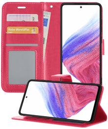 Samsung A53 Hoesje Bookcase Cover met Kaarthouder - Donkerroze