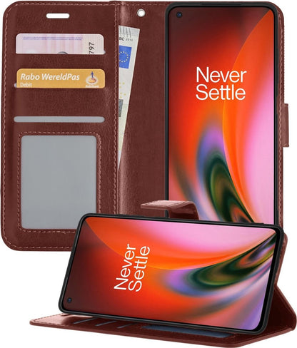 OnePlus Nord 2 Hoesje Bookcase Cover met Kaarthouder - Bruin
