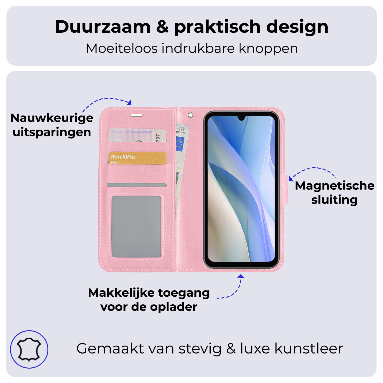 Samsung A15 Hoesje Book Case Kunstleer - Lichtroze