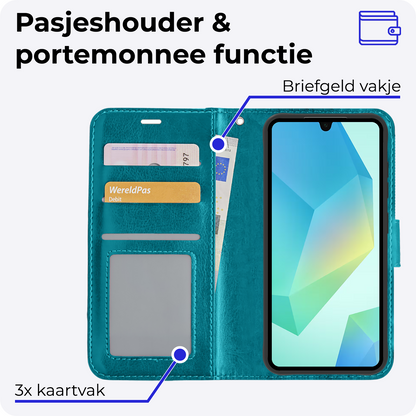 Samsung A16 Hoesje Bookcase Cover met Kaarthouder - Turquoise