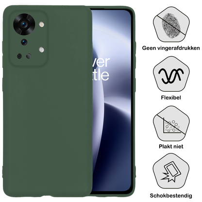 OnePlus Nord 2T Hoesje Siliconen Backcover Lichtgewicht - Donkergroen