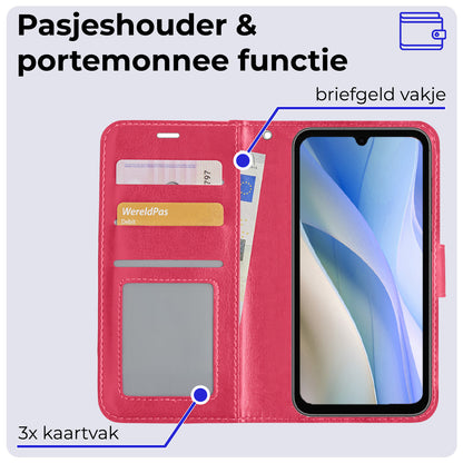 Samsung A15 Hoesje Bookcase Cover met Kaarthouder - Donkerroze