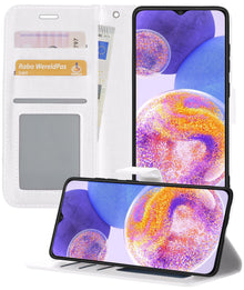 Samsung A23 Hoesje Bookcase Cover met Kaarthouder - Wit