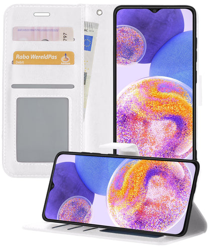 Samsung A23 Hoesje Bookcase Cover met Kaarthouder - Wit