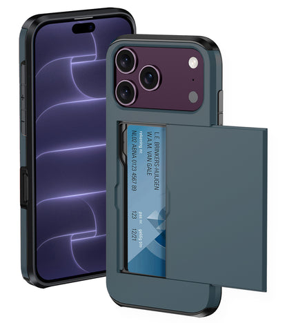 iPhone 18 Pro Hoesje Kaarthouder Hard Case Shockproof - Donkerblauw