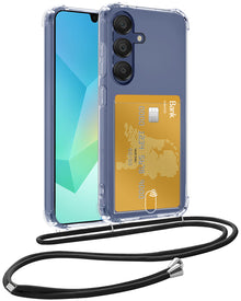 Samsung A16 Hoesje Kaarthouder met Koord Backcover Shockproof - Transparant